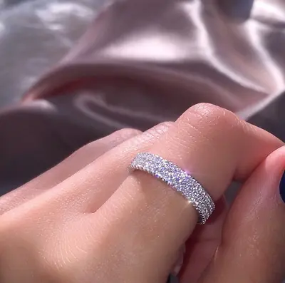 $9.39 • Buy Fashion Women Party Jewelry Three Rows Set ARTIFICAL DIAMOND Bride Prince RING