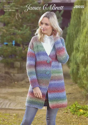 James Brett Womens Knitting Pattern Ladies Marble Chunky Long Jacket JB655 • £3.99