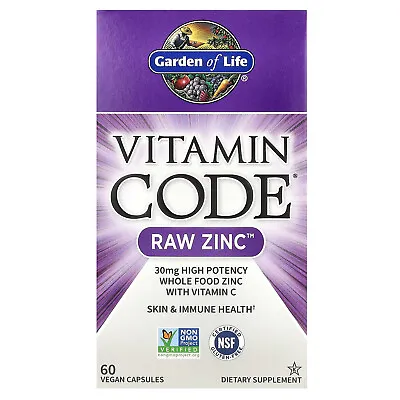 Garden Of Life Vitamin Code Raw Zinc 60 Veggie Caps Gluten-Free Kosher No • $15.57