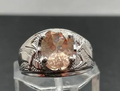 2.415 Ct Pink  Morganite  .925 Sterling Silver Mens Saif Ring Sz 9 Usa 3.68gr • $165