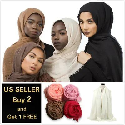 28 Colors Cotton Blend Viscose Maxi Crinkle Hijab Scarf Soft Muslim 70x40 Inch • $7.99