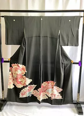 $45 • Buy Vintage Japanese Kimono -  Silk Kuro Tomesode With Beautiful Embroidery