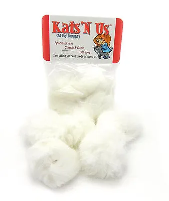  Jumbo Rabbit Fur Pom Pom Ball Cat Toy 5 Pak  - Solid White • $9.99