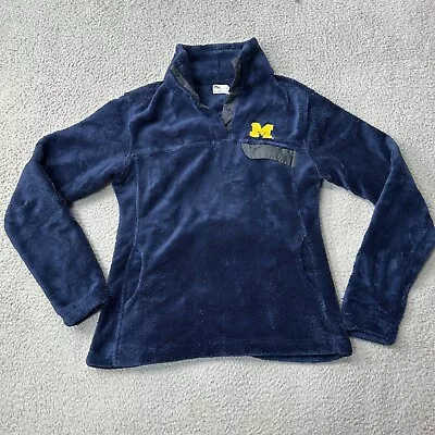 Michigan Wolverines Sweater Womens Medium Blue Yellow SnapT Fleece NCAA Football • $24.95