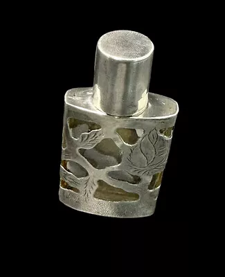 Perfume Bottle Miniature Sterling Silver Overlay Floral Etched Mexico Signed MG • $135