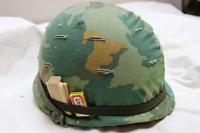 US Military Vietnam Era M1 Steel Pot Helmet Liner ERDL Poplin Camouflage  BS11 • $279.95