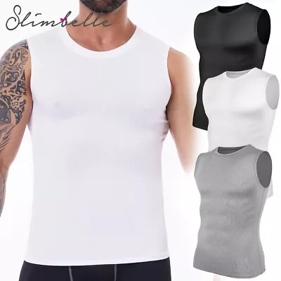 Men's Slimming Body Shaper Vest Gynecomastia Compression Shirt Tummy Control Top • £12.79