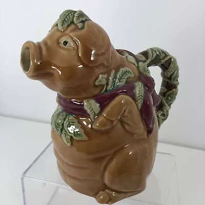 Pitcher Pig  Figural Ceramic Brown Jug Leaves MAJOLICA Style VTG • $25.77