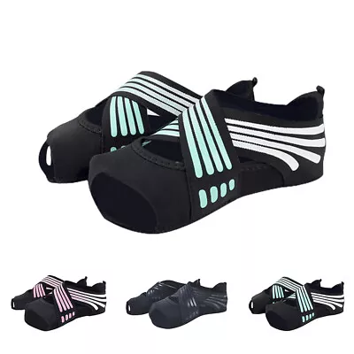 Womens Yoga Shoes Wrap Non-slip Pilates Barre Training Open-toed Dance Soft Cozy • £10.09