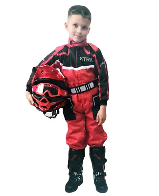 Kids Kart Motocross Quad Kart Race Suits Child Reflective Zip Up Overalls Red • £25.99