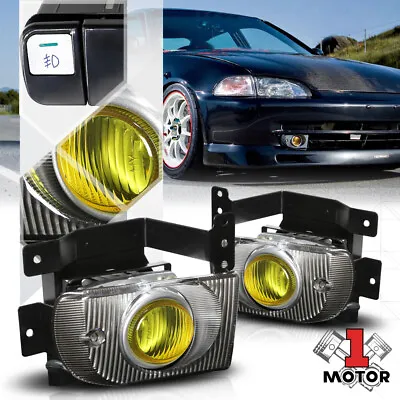 Yellow Fog Light Bumper Lamps W/Switch+Harness+Bezel For 92-95 Honda Civic 4Dr • $52.38