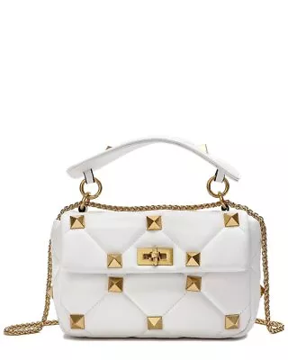 Tiffany & Fred Paris Studded & Quilted Leather Shoulder Bag Women's White • $158.09