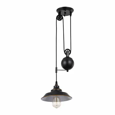 $30.31 • Buy Farmhouse Rustic Light Indoor Pulley Pendant Light Black Ceiling Hanging Light