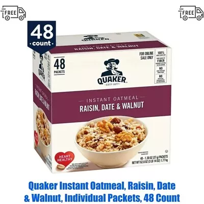 48 Count Quaker Instant Oatmeal Raisin Date & Walnut Individual Packets • $18.54