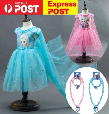 $21.95 • Buy Girls Frozen Elsa Costume Party Birthday Dress With Detachable Cape Size 2-10Y
