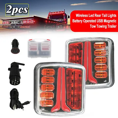 2*Wireless Led Rear Tail Lights Battery Operated USB Magnetic Tow Towing Trailer • $64.99