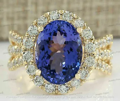 3Ct Oval Cut Lab-Created Blue Tanzanite Halo Women's Ring 14K Yellow Gold Over • $99.49