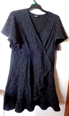 $25 • Buy  City Chic  Black Lace Faux Wrap Dress, Size M