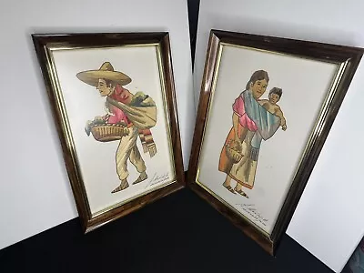 Vintage A. Mendoza Signed Framed Mexican Straw Art (Set Of 2) Guadalajara • $40