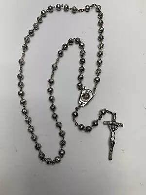 Vintage Catholic Silver Tone Beaded Rosary Italy • $14