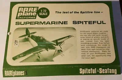 $12.99 • Buy Rare Plane Supermarine Spiteful : Seafang 1/72 Vacuform Kit
