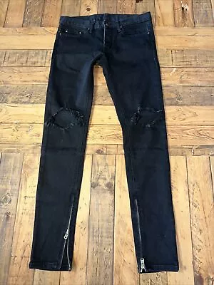 Mnml Mens Destroyed Skinny Stretch Jeans Size 28W 32L Dark Black Denim Ankle Zip • $18.75