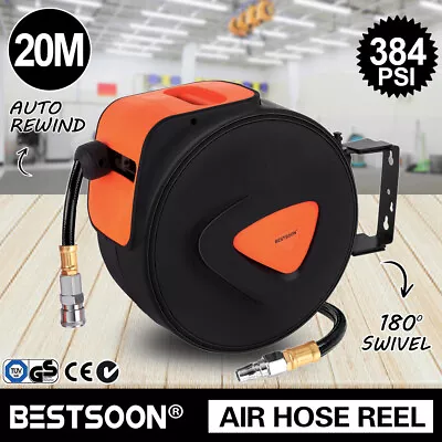 BESTSOON 20M Retractable Air Hose Reel Compressor Auto Rewind Wall Mounted • $89