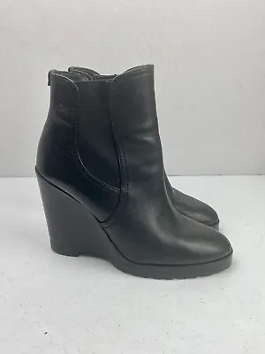 Michael Kors Black Leather Wedge Heels Ankle Booties Womens Size 8.5m • $44.99