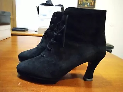 Nina Black Leather Upper Boots Lace Up 3  Heel Size 7.5M • $12.75