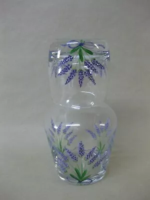 Vintage Hand Painted Glass Water Carafe / Decanter & Glass / Tumbler ~ Lavender • £22.99