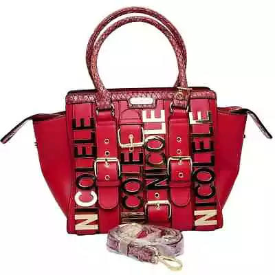 Nicole Lee USA Belt Embellished Boston Red Shoulder Bag Lined Tote • $58.95
