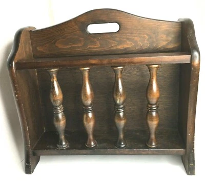 $19.99 • Buy Solid Oak Wood Magazine Rack American Handle And Spindle Style Hand Made Vintage