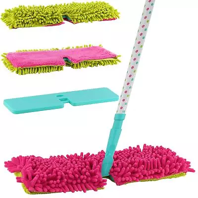 Microfibre Mop Sweeper Double Sided Wet Dry Wooden Floor + FREE Cloth Pad Refill • £11.49