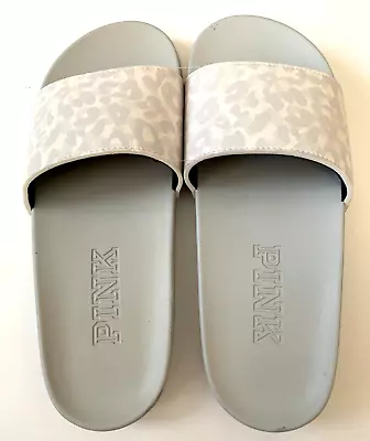 Victoria's Secret PINK Leopard Single Strap Slides Flip Flops L 9/10 • $34.99