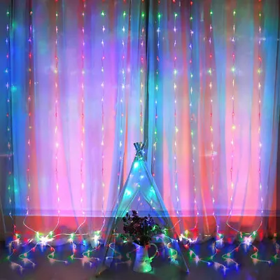 300 LED Curtain Lights String 3m*3m USB Powered Waterproof Twinkle Wall Lights • $12.98