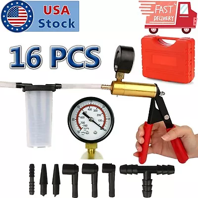 $21.59 • Buy Hand Held Vacuum Pressure Pump Tester Set Brake Fluid Bleeder Bleeding Kit + Box