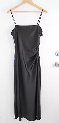 ZARA Black Gathered Side Slip Midi Dress Size Large NWT • $30