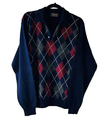 VTG 90s Brooks Brothers Mens Medium Merino Wool Argyle Knit Collared Sweater • $48.39