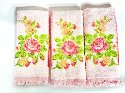 3 Vintage Cannon Pink Rose Hand Guest Towel Cottagecore • $18