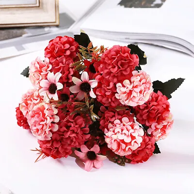 15 Heads Artificial Silk Fake Flowers Bunch Bouquet Wedding Home Party Decor- • $2.71