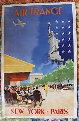 1950s Air France  New York Paris Travel Poster • $24.99