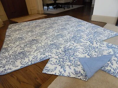 Laura Ashley AMBERLEY Blue & White Floral French Toile Queen Quilt Bedspread SET • £65.56