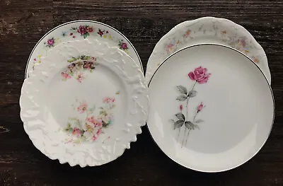 Vintage Mismatched China Dessert/saucerPlates Pink Florals Set Of 4 Wedding Boho • $15