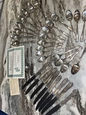 Vintage 1950s Melody Silver Plate Flatware Lot 34 Pieces Meriden Spoons Knives • $68.86