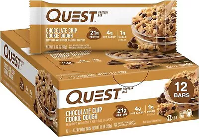 Quest Nutrition Chocolate Chip Cookie Dough High Protein Keto Natural Bar 12 Ct • £33.72