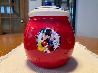  Disney Mickey Minnie Mouse Red Ceramic Cookie Jar Canister 7 Inches Tall EUC • $12.50