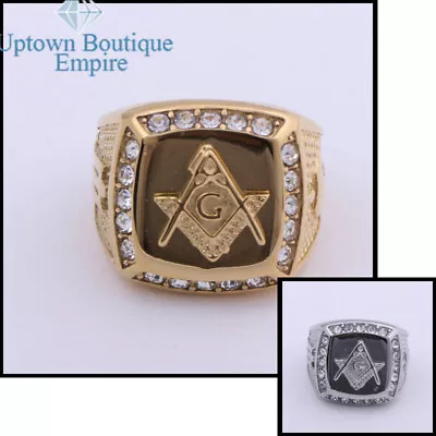 Cubic Zirconia Freemason Mason Masonic Men's Stainless Steel Ring Size:8-13 #HG • $14.99