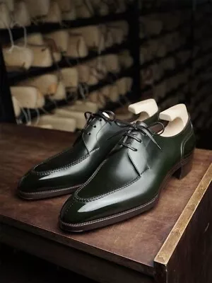 Men Handmade Green Leather Derby Dress Shoes Formal Office Dress Shoes For Men • $159.99