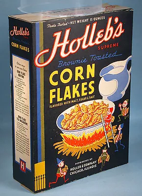 1940s Holleb's Corn Flakes Cereal Box With Palmer Cox Like Brownies Elves • $79.95