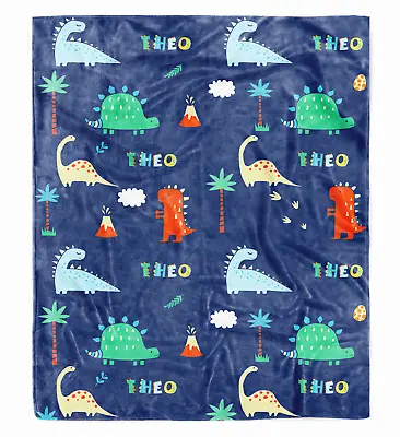 Personalized Dinosaur Fleece Blanket Custom Name Saurus T-rex Throw Blanket Kids • $52.99